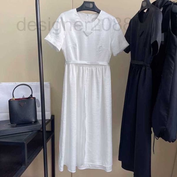 Basic Casual Dresses Designer Schlichtes, modisches, elegantes, essigsäureähnliches Taillenband zum Abnehmen, unregelmäßiger Saum, kurzärmeliges, cooles, erfrischendes Kleid ID41