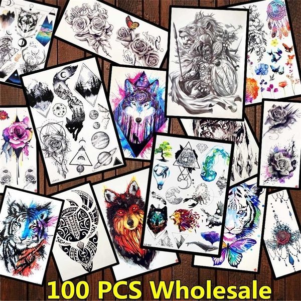 Temporäre Tattoos FANRUI 100 Stück Großhandel Flash Fake Tattoo Temporäre Tiger Malerei Tatoo Aufkleber für Männer Frauen Arm Bein 3D Tattoo Supply 230701