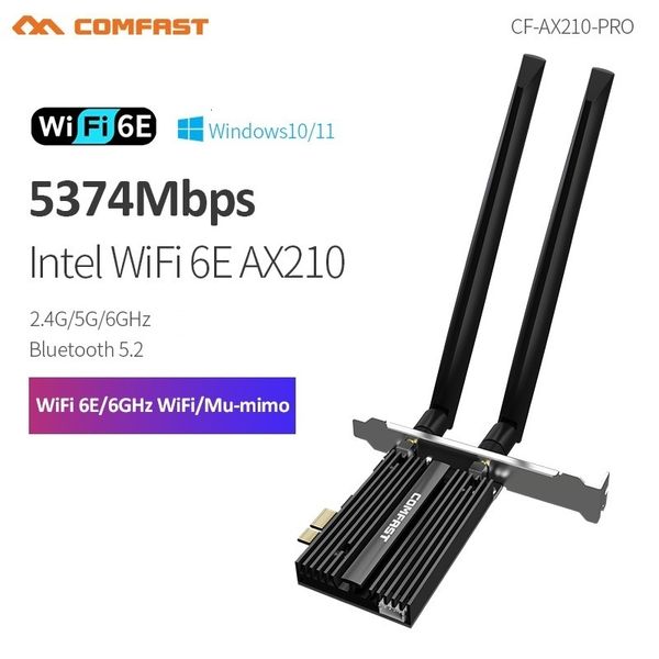 Adaptadores de rede 5374Mbps WiFi6E Intel AX210 PCIe Placa de rede sem fio 2.4G/5G/6GHz WiFi 6e Adaptador 802.11ax/ac Bluetooth 5.2 Para PC Win11/10 230701