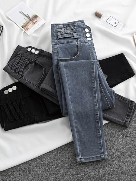 Jeans da donna Pantaloni estivi a vita alta da donna sottili alti e sottili versatili pantaloni attillati azzurri