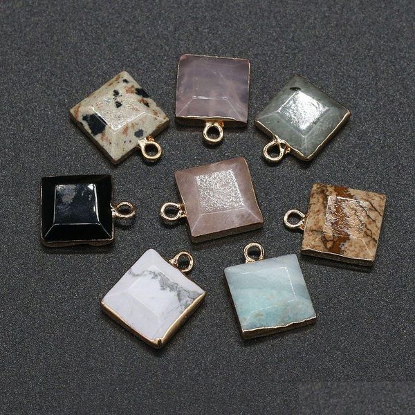 Charms Naturstein Quadrat Anhänger Rosenquarz Heilung Reiki Kristall DIY Halskette Ohrringe Frauen Modeschmuck Finden 12x16mm Dr Dhzwt