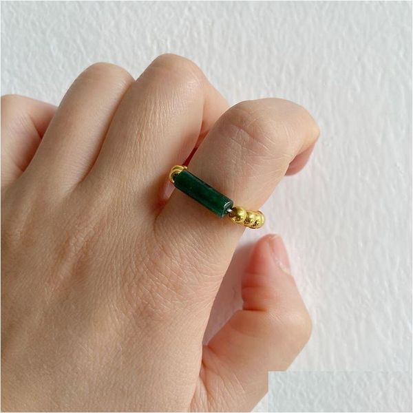 Anéis de banda 4mm anel elástico para mulheres homens forma de tubo pedra natural contas de ouro cristal rosa quartzo boêmio praia vento jóias gota de dhfkc