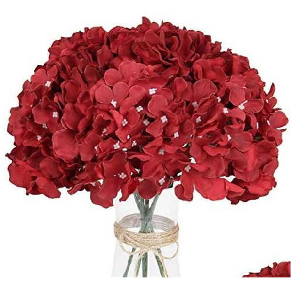 Ghirlande di fiori decorativi Ortensie artificiali con steli da 23 cm 54 petali Ortensia di seta realistica finta per l'home office P Dhupk