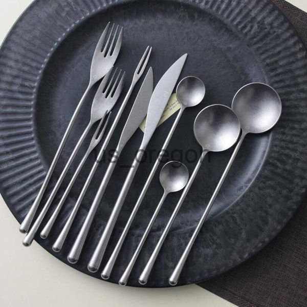 Geschirr-Sets Retro japanischen Stil Abendessen Messer Gabel Löffel 304 Edelstahl Besteck Set Restaurant Haushalt Obst Gabel Teelöffel x0703