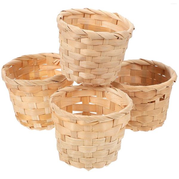 Conjuntos de Louça 10 Pçs Bambu Mini Cesta de Flores Tecido à Mão Caixa de Armazenamento de Frutas Pequenas Plantas Suculentas Decorativas para Casa Simples Compras