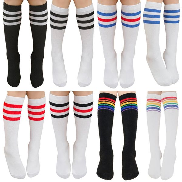 Pads Girls Socken 8pcs über Knie Sportkinder Baumwollstrümpfe gestreift