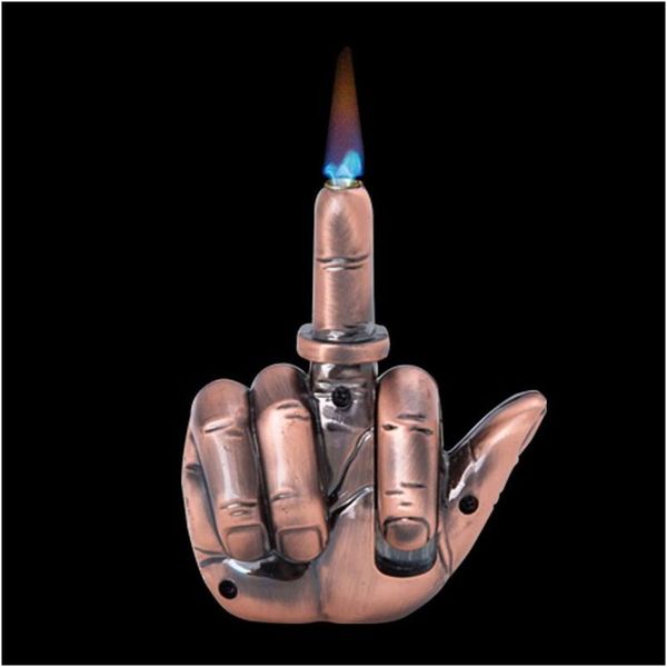 Feuerzeuge Ungewöhnliche Mittelfinger Jet Torch Feuerzeug Kreative Gerade Flamme Butan Kompakte Nachfüllbare Gas Mit Sound Gadgets Für Männer SP Dhdqo