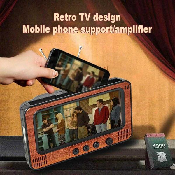 Supporto TV retrò per telefono Supporto stile TV vintage con altoparlante per telefono cellulare Accessori universali per telefoni cellulari per cucina L230619