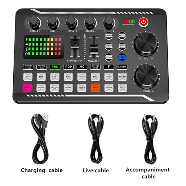 Mixer Lautstärkeregelung Bluetooth-kompatibler Audiomixer Live-Soundkarte Geräuschunterdrückung für Telefon-Computer-Desktop mit LED-Licht