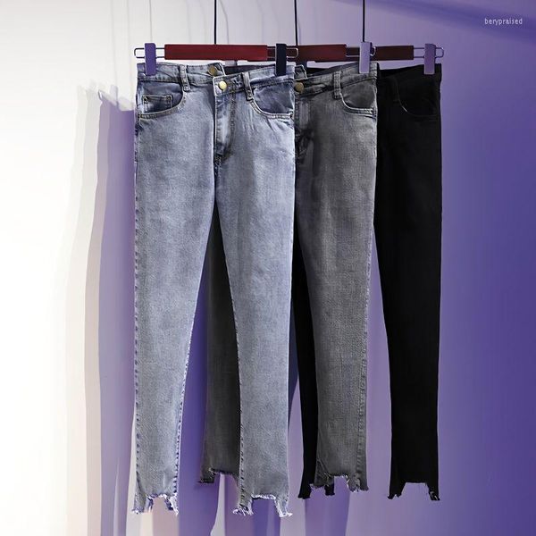 Jeans da donna Skinny per donna Pantaloni da donna in denim a vita media Nero 3 colori Pantaloni elasticizzati alla caviglia elasticizzati A268