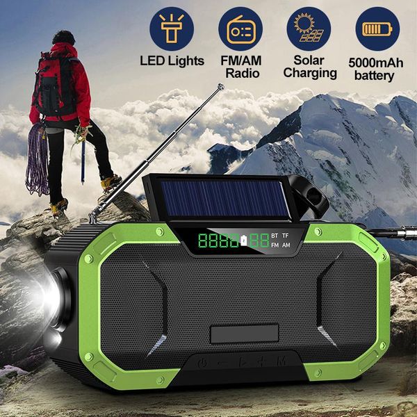 Radio 2022 Tragbares Solarradio, Outdoor-Camping-Radio, wasserdicht, 5000 mAh, Notfall-Blitzlicht, Überleben, Bluetooth-Lautsprecher, SOS