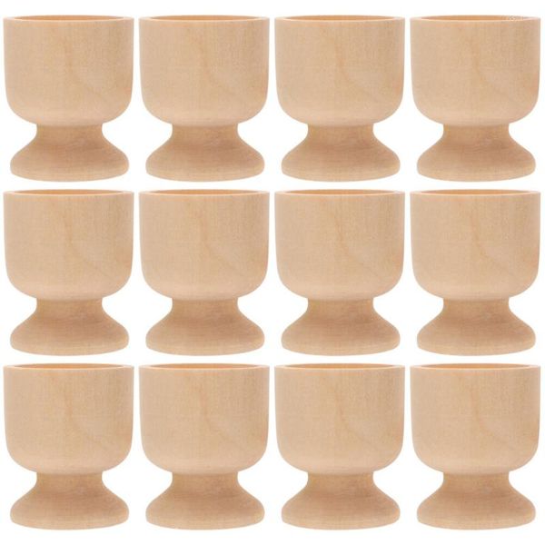 Geschirr-Sets 12 Stück Osterei-Tablett Kinder DIY Tasse Holz Frühling Handwerk unvollendete Holzständer Halterung Suite