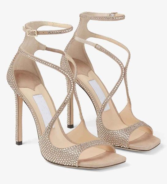 Famosi marchi estivi Azia Sandali Scarpe da donna Tacchi alti con cinturino incrociato Nude Black Evening Party Wedding Sexy Lady Sandali Scarpe con tacco EU35-43 Con scatola