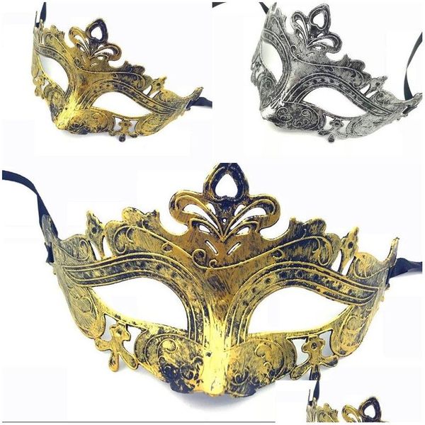 Parti Maskeleri Retro Greco Roman Erkek Maskesi Mardi Gras Gladyatör Masquerade Vintage Golden/Sier Sier Carnival Cadılar Bayramı Yarım Yüz Dr Dhqcd