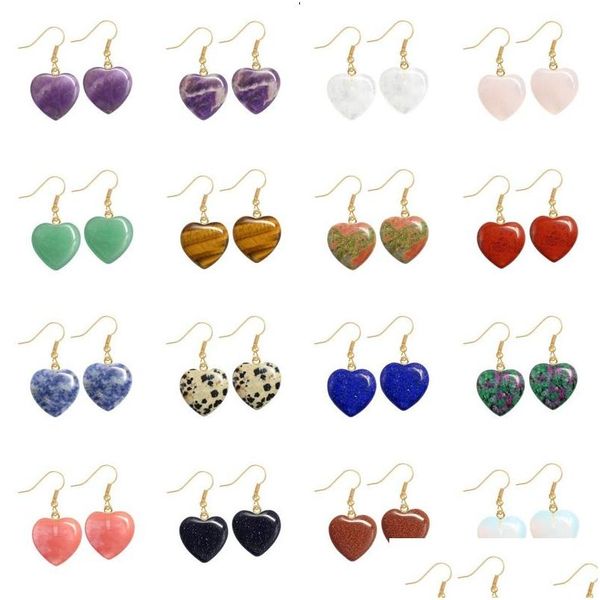 Charm Reiki Charms in pietra naturale Orecchini in oro Ciondolo a cuore Agata rossa Quarzo rosa Cristallo viola Per gioielli da donna Drop Delivery Dhtnn