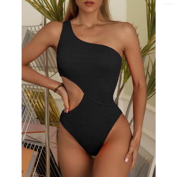 Damen-Bademode, Sommer, sexy One-Shoulder-Badeanzug, einteilig, hohl, plus gepolsterter BH, modische Outdoor-Beachwear