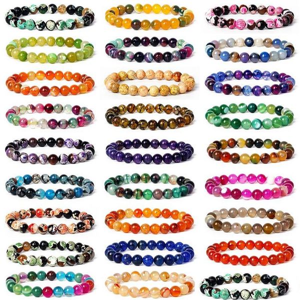 Pulseiras de contas de ágata com listras naturais de pedra para mulheres, moda feminina, jaspe, quartzo, energia, Nce, pulseira masculina, Reiki, ioga, gota, Dh1T0