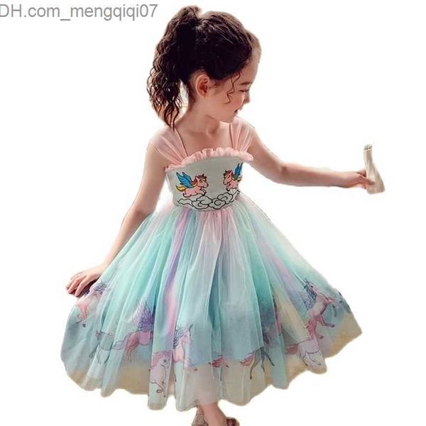 Mädchen Kleider Mädchen Kleider Kinder Sommer Mode Mädchen Kleid Blume Kinder Ärmelloses Süßes Kleid Einhorn Regenbogen Spitze Kleidung 2-8 Jahre Z230704