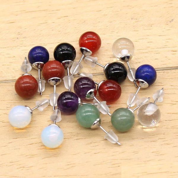 Ohrstecker 8mm Naturstein Kristall Ohrringe Tigerauge Rosenquarz Türkise Amethyst Opal Perlen Ohrring für Frauen Großhandel Drop Delive Dho3Q