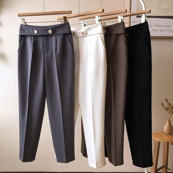 Damenhosen, Damen-Büroanzug, lässig, hohe Taille, koreanische Mode, elegante Hose, Arbeit, schwarz, weiß, knöchellang, weibliche Unterteile