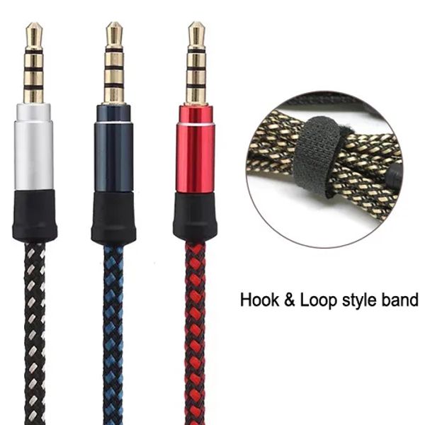 1,5 m geflochtenes Aux-Kabel, hochwertiges Stereo-Audiokabel, 4-polig, 3,5 mm Stecker auf Stecker, Kopfhöreranschluss, Hilfsleitung für iPhone Samsung 848D