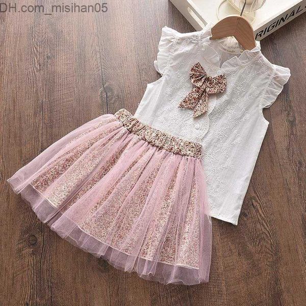 Giyim setleri giyim setleri çocuklar kızlar gündelik yaz bebek kız beyaz kolsuz yelek ve çiçek etek takım elbise çocuklar s bow sevimli kıyafetler z230703