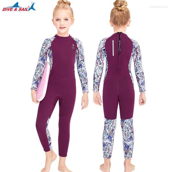 Roupa de banho feminina all-in-one manga comprida proteção UV crianças meninas meninos roupa de mergulho neoprene quente mergulho com snorkel surf