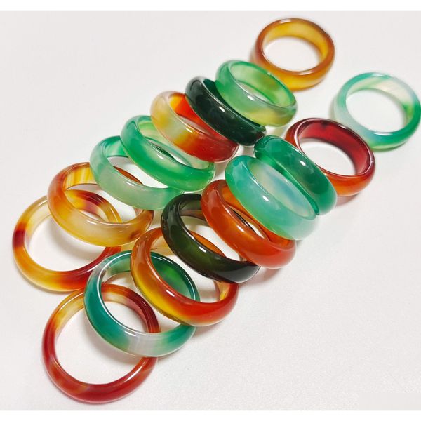 Anelli a fascia 6mm banda larga verde giallo vetro cristallo agata giada anello gioielli dito per donna uomo consegna goccia Dhxe7