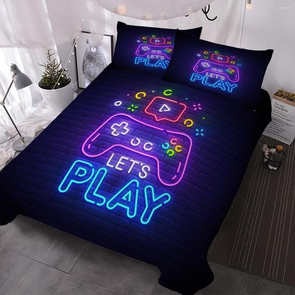 Conjuntos de roupa de cama BlessLiving 3D Neon Games Console Padrão Conjunto de capa de edredom Vídeo para jovem com fronha Decoração de quarto para meninos