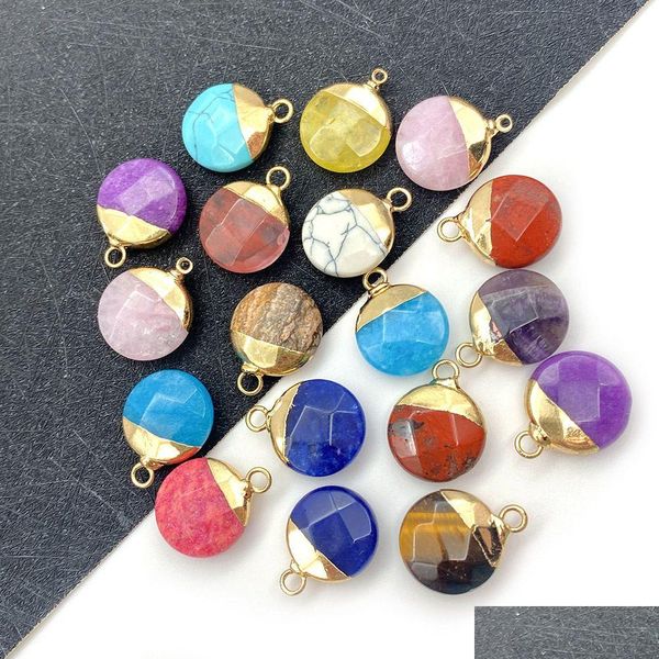 Charms Colorf Crystal Stone Ciondolo rotondo per gioielli che fanno Chakra Reiki Healing Pendenti in avventurina verde Commercio all'ingrosso 15X19Mm Drop D Dh8Ei