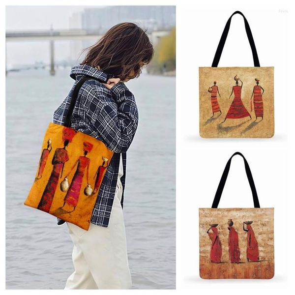 Borse da sera Borsa a tracolla con stampa artistica della pittura a olio della dogana africana per le donne Shopping casual da donna all'aperto da spiaggia