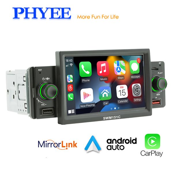 Rádio 1 Din Rádio do carro CarPlay Android-Auto 5 polegadas MP5 Player Bluetooth Mãos livres A2DP Receptor USB FM Sistema de áudio Unidade principal SWM151C 230701