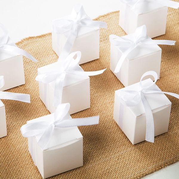 Embalagem para presente 100 unidades Caixa de doces com fita branca 5X5X5Cmgift a granel lembrancinha de festa chocolate faça você mesmo para aniversário de casamento 230701