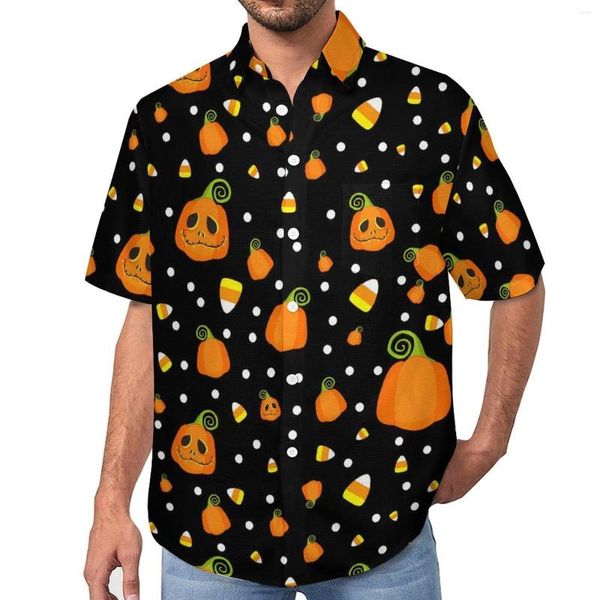 Camisas casuais masculinas blusas de abóbora excêntricas divertidas para homens Halloween Havaí manga curta personalizadas divertidas oversize camisa de praia presente ideia