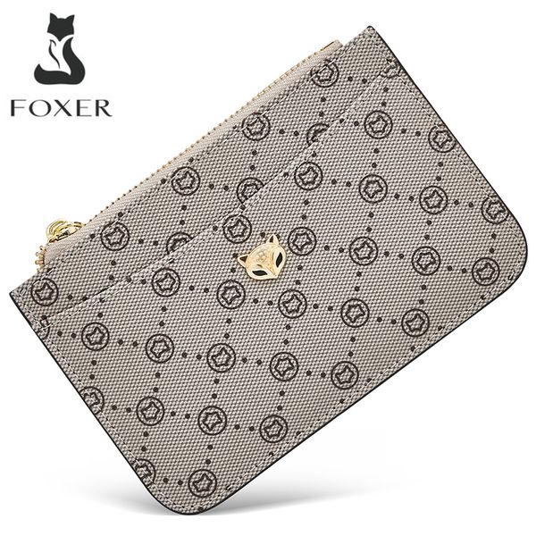 FOXER Portacarte sottile grigio da donna Goffratura Pacchetto di monete Mini Borsa per soldi 2023 Elegante borsa da donna con pochette corta in PVC da donna Portafoglio chiave