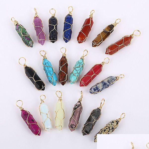 Charms Fashion Wire Wrap Rose Crystal Quartz Natural Stone Hexagon Hexagon Healing Pendant For Earrings Colar Jewelry Making Drop Delivery Dhgts