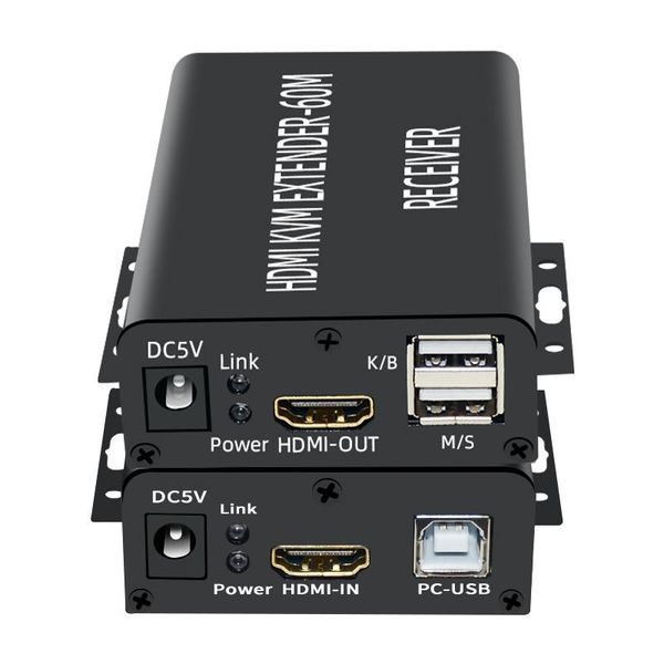 Amplificadores Hfes Hdmicompatível KVM Extender 60m sobre Cat5/6 Ethernet Cabo 1080P USB Conversor de áudio e vídeo para PC TV Monitor