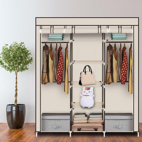 Сверхмощный шкаф шкаф для одежды для одежды для хранения бежевого держателя с металлическими полками