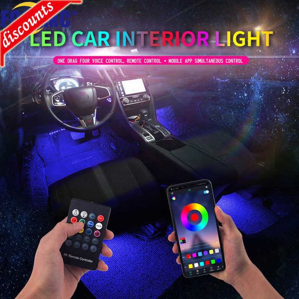 Nuova luce ambientale a LED per piedi per auto con illuminazione d'atmosfera al neon USB Retroilluminazione App per il controllo della musica RGB Luce decorativa per interni auto