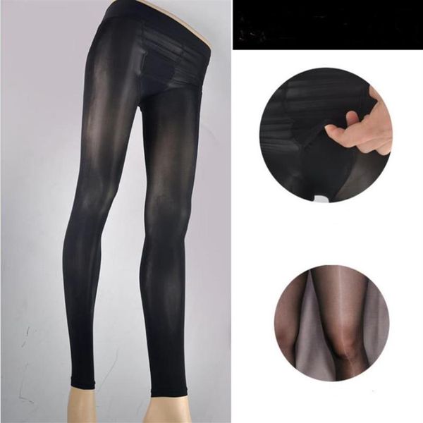 2er-Pack Herren-Shaping-Öl-Socken, transparente, glänzende Seiden-Leggings, Strumpfhosen, Tanzstrumpfhosen, sexy, schwarz, hell, dünn244h
