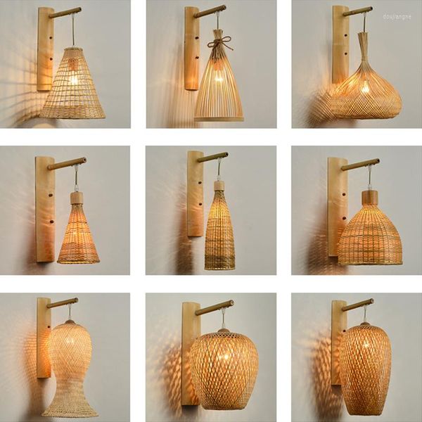 Candeeiro de Parede Bambu Moderno Quarto Criativo Vintage Luzes de Cabeceira Restaurante Loft Corredor Arandela Decoração Sala de Estar Luminária