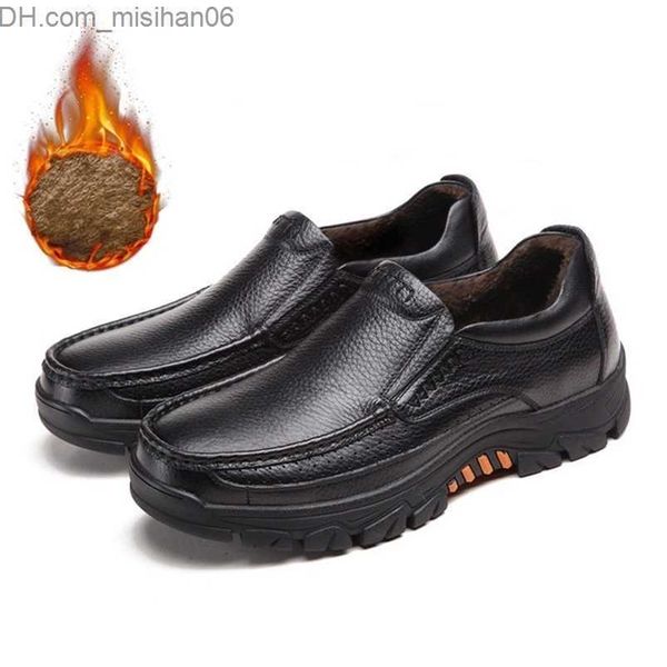 Sapatos sociais Sapatos sociais masculinos de couro legítimo inverno quente de pelúcia vaca casual calçado masculino preto marrom mocassim A2088-2 Z230706