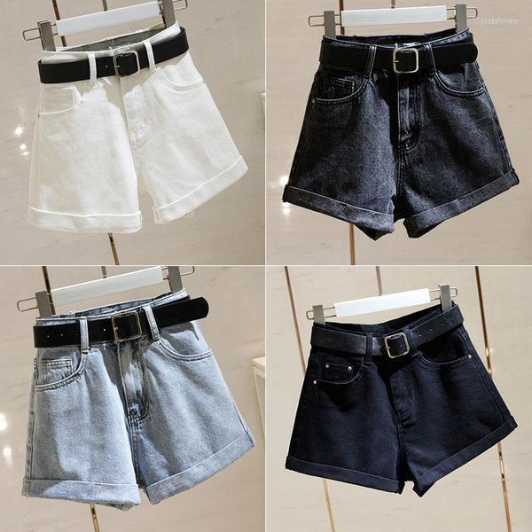 Jeans Feminino Cintura Alta Jeans Calça Curta Feminino Verão Solto Magro Pernas Largas Shorts Coreanos Streetwear Sem Cinto