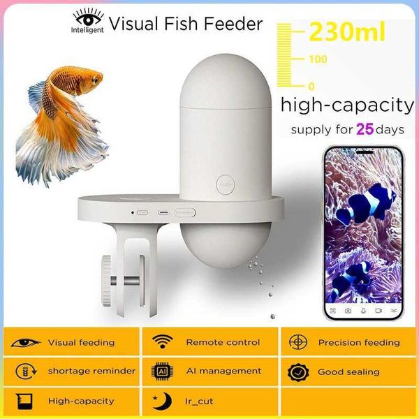 Fish Finder Автоматическое кормушка для рыбы Интеллектуальное визуальное время кормление аквариум с золотыми рыбками Удаленное питатель с большой емкостью аксессуары HKD230703