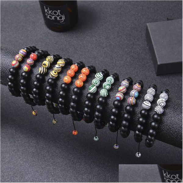 Perline Amicizia 8Mm Retro Matte Malachite Filo Nero Pietra Intrecciata Chakra Bracciale Set Per Donna Uomo Yoga Buddha Energia Gioielli Dh0Ra