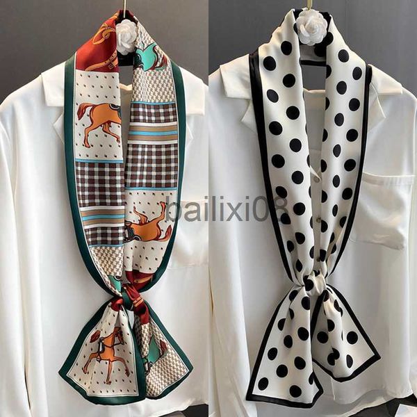 Schals Frauen Luxus Pferd Gedruckt Seidenschal Marke Designer Dünne Lange Seidenschal Mädchen Stirnband Designer Stewardess Halstuch Gürtel J230703