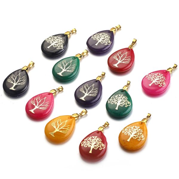 Charms Waterdrop Stone Reiki Healing Tree Of Life Symbol Quartz Stones Pingente Para Fazer Jóias Colar Drop Delivery Findings Com Dhsno