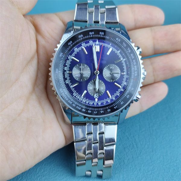 Çoklu Motorlu 50mm Navitimer Bayanlar Deri Kayış Tasarımcı İzle Saatler Siyah Mavi Kadran Montre Femme Işık Kollwatches Safir SB046 C23