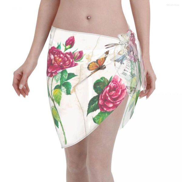 Roupa de banho feminina Flores coloridas Borboletas Envoltório de praia Chiffon Pareo Cachecol Sarong Roupa de praia Moda Biquíni Encobrimento Saias Maiôs