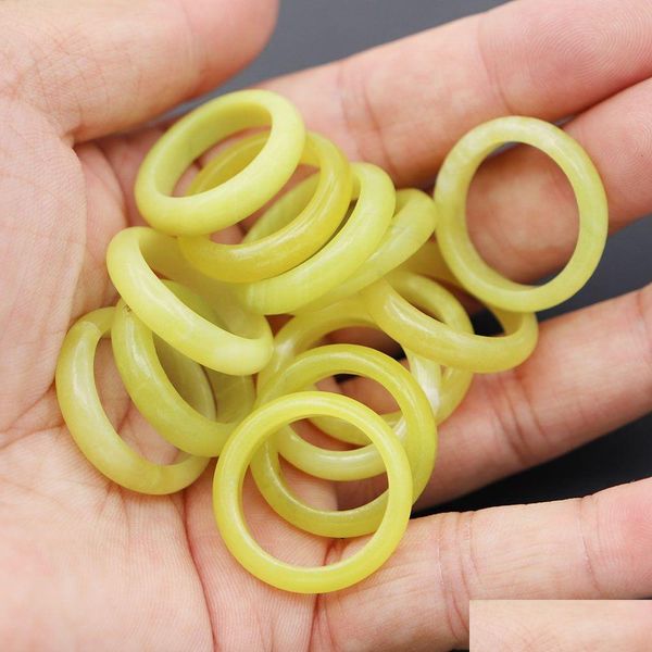 Band Rings Men 6Mm Lemon Jade Quartz Crystal Stone Trendy Reiki Wedding Girls Fashion Party Jewelry Drop Delivery Ring Dhzyo